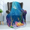 thumbnail image 4 of Ocean Soft Flannel Fleece Blanket, Underwater Sea Life Fish Moss Shells Bubbles Stones and Sunbeams Rays Cartoon Pattern, Cozy Plush for Indoor and Outdoor Use, 70" x 90", Multicolor, by Ambesonne, 4 of 5
