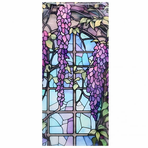 LAMIRO 1 Sheet Glass Door Privacy Film Vintage Non-Adhesive Stained Window Cling Bathroom Door Decor Stained Glass Window Film