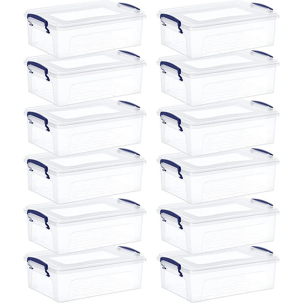 Clear Storage Bins with Lids, Small Stackable Storage Boxes with Locking Latches and Handles (6.