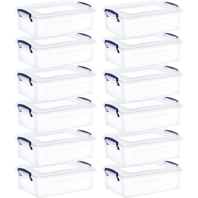 Clear Storage Bins with Lids, Small Stackable Storage Boxes with Locking Latches and Handles (6.