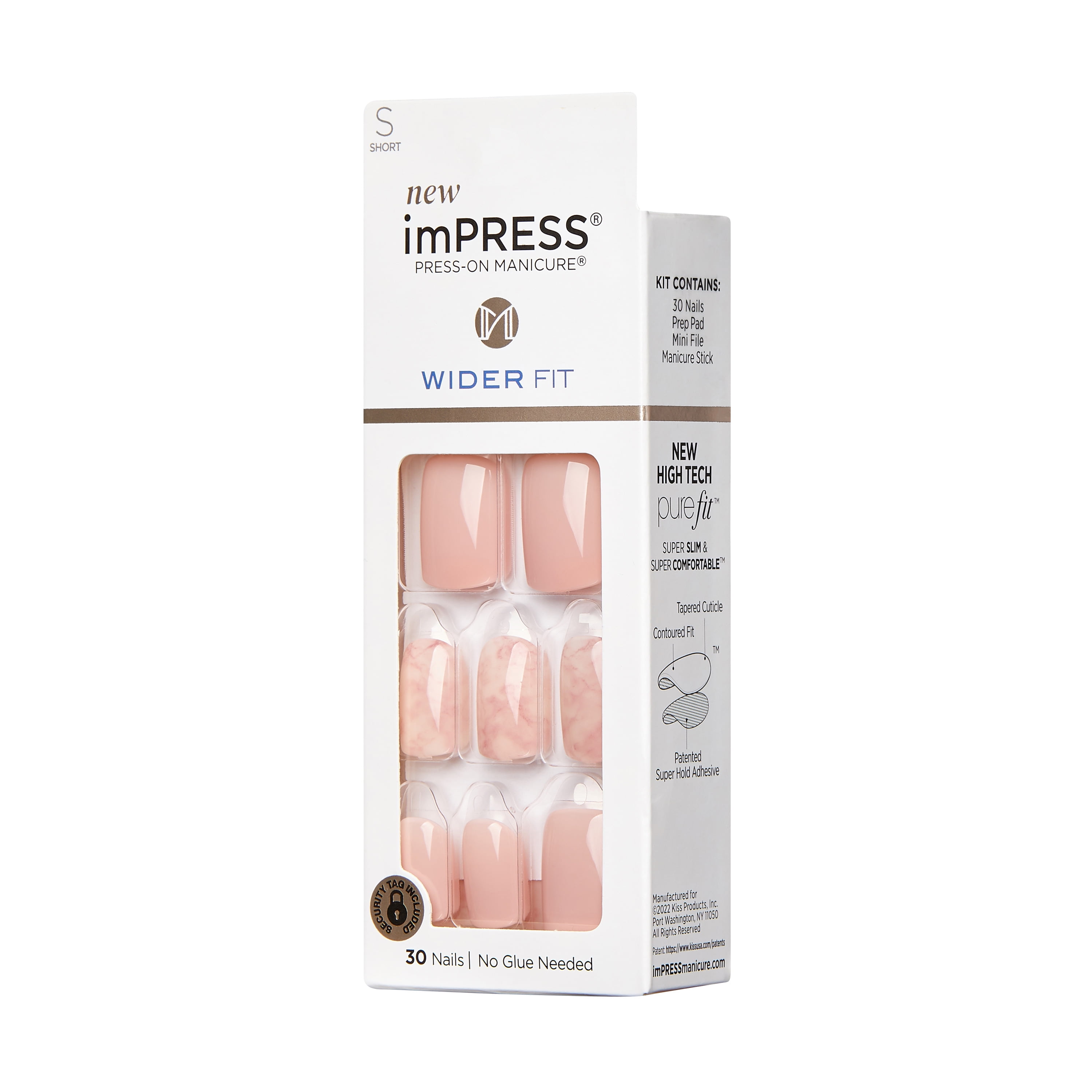 KISS imPRESS Wider Fit Press-On Nails, Pink, Short Square, ‘Just a Dream’, 33 Ct.