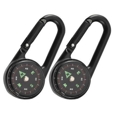 Alasum 2-Pack Compact Black Survival Compass with Keychain and Carabiner for Outdoor Hiking and Camping Adventures