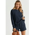 thumbnail image 4 of Stay Comfortable and Chic in this Navy Blue Textured Long Sleeve Top and Shorts Set - [ZhiHiMeRi] | (US 12-14)L,Navy Blue, 4 of 10