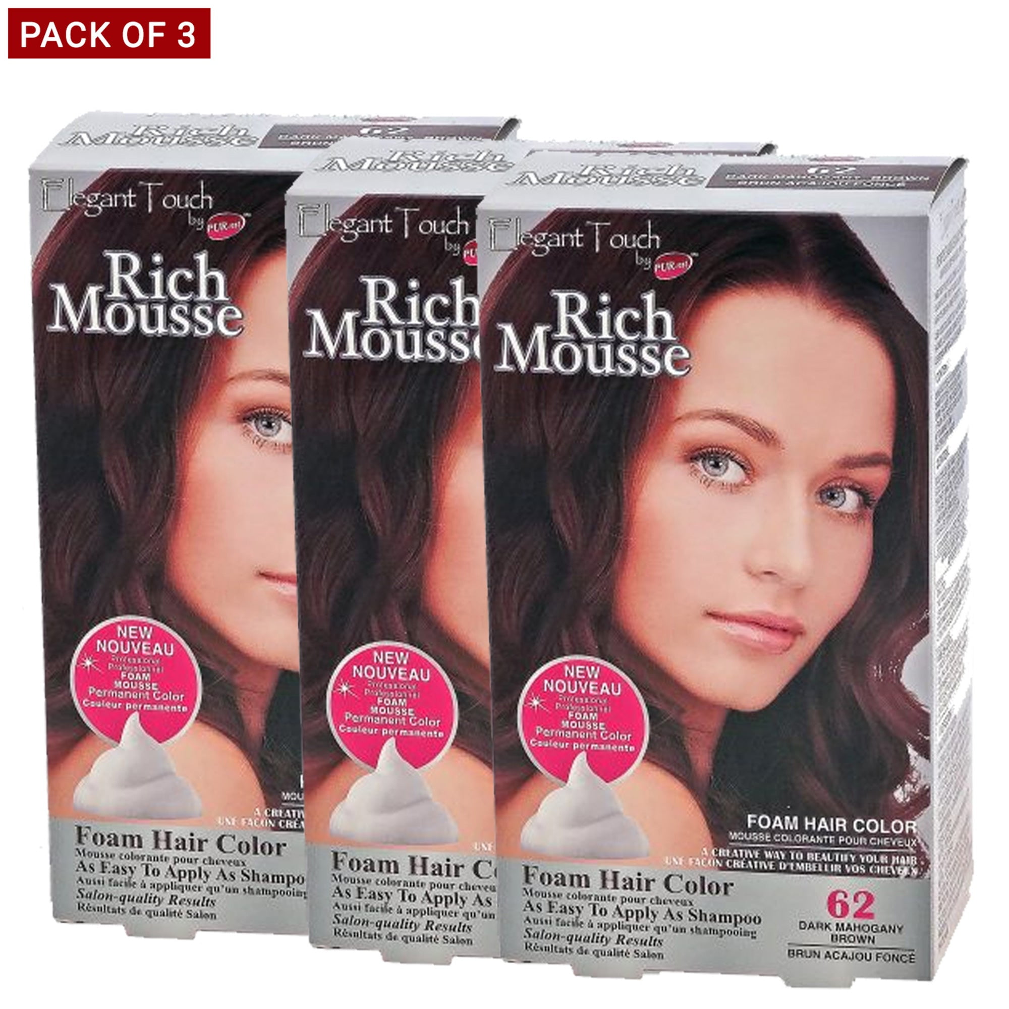 PurEst Rich Mousse Foam Hair Color, Mahogany Brown 62, 0.18kg Pack