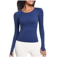 thumbnail image 2 of BLCHUNen Athletic Shirts for Women Long Sleeve Pullover Crew Neck Casual Tops Slim Fitted Stretch Gym Yoga Active Sports Blouses, 2 of 7