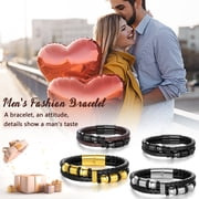 Jewmon Double Row Braided Leather Bracelet Stainless Steel Mens Bracelet Wrist Cuff Bangle Gift Box