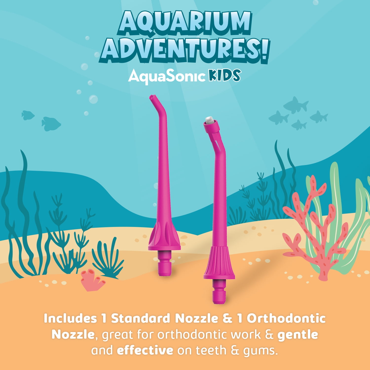 AquaSonic Kids Water Flosser - Aquarium Adventures Theme with Waterproof Stickers (Pink)