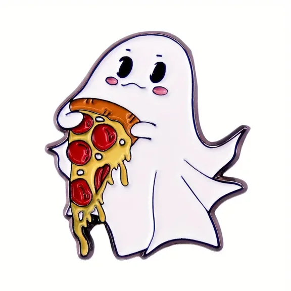 2pcs Cute Creative Pizza Ghost Brooch Unisex Halloween Enamel Lapel Pins Christmas Party Badge Jewelry Gifts
