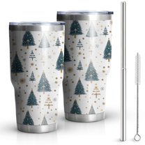 30oz Blue and Gold Christmas Tree Pattern Tumblers Stainless Steel Tumbler with Lid and Straw,Vacuum Insulated Double Wall Travel Tumbler Cups Mug with Cleaning Brush for Coffee,Tea