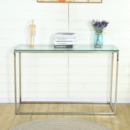 Console Table With Glass Top Accent, Narrow Console Table Glass Top