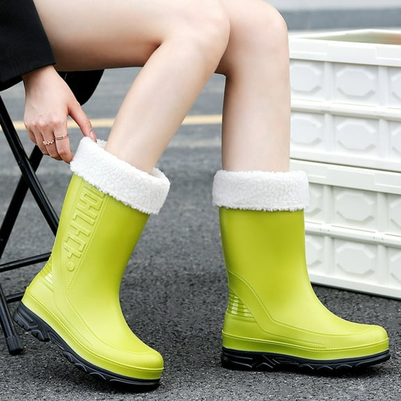 XIMIN Women's Short Chelsea Boots Fleece Lined Ankle Rain Rubber Boots Waterproof Chelsea Boots Short Rain Boots Waterproof Garden Shoes