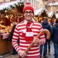 thumbnail image 7 of Alaiyaky Red and White Striped Costume Suit, Halloween Costumes Striped Shirt with Hat Glasses, Men Women Halloween Costumes World Book Day Outfit, 7 of 7