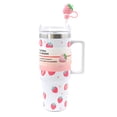 thumbnail image 3 of PartyAire® Strawberry Stainless Steel Tumbler with Handle, Reusable Straw & Topper – White, 30 oz, 3 of 6