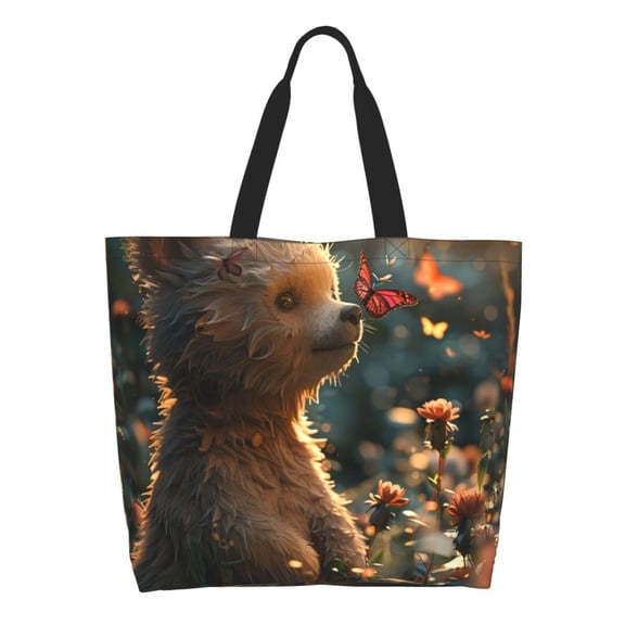 Rocae Sunshine Butterfly Flower Bear for Big Capacity Shoulder Bag with Pockets,Tote Bag for Women Handbag