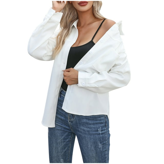 ZKCCNUK Ladies Tops Fall and Winter New Fashion Loose Mid Length Solid Color Long Sleeve Shirt,Sizes S-2XL