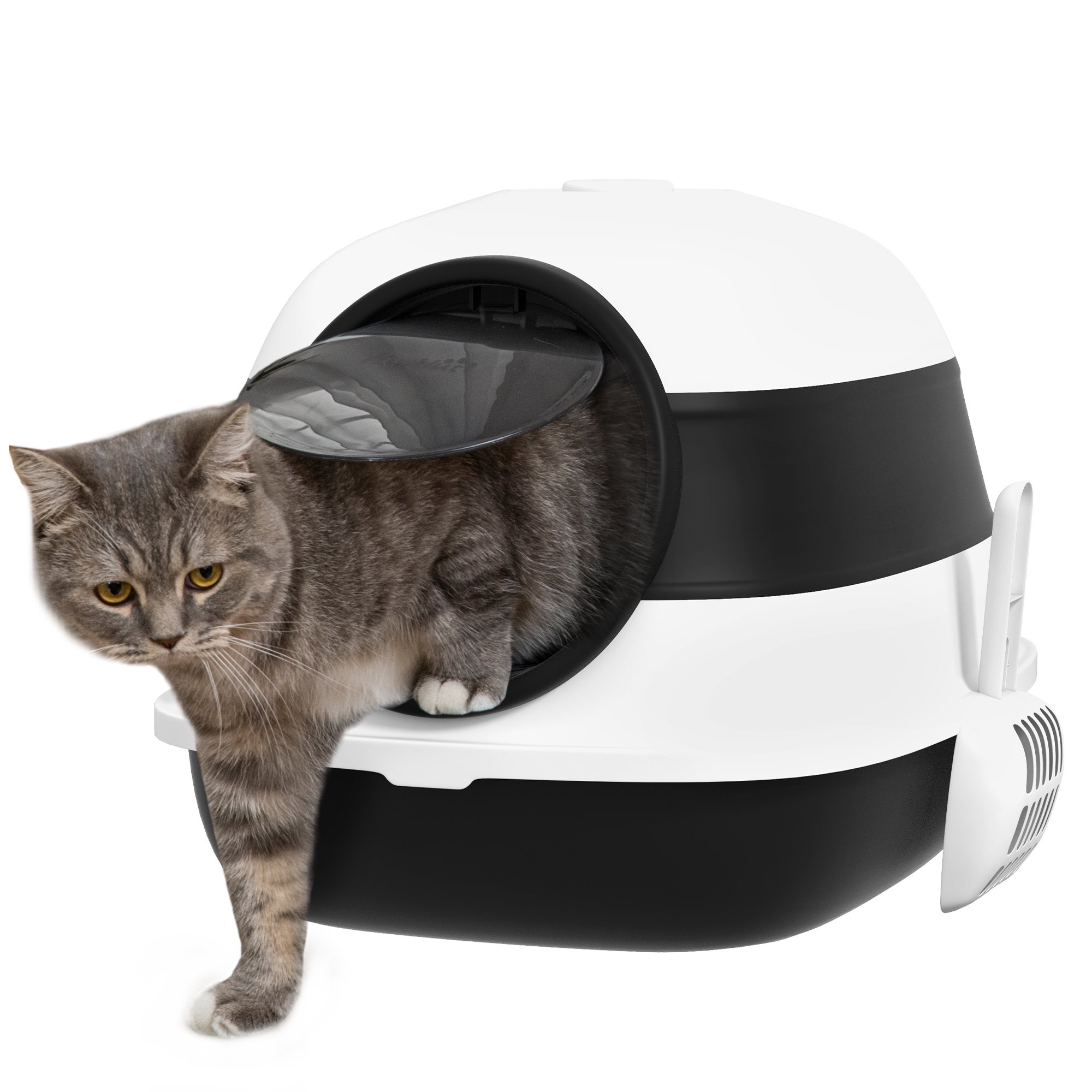 Noaman PawHut Covered Cat Litter Box with Lid, High Sides & Air Freshener, Large Two-Way Entrance, Foldable & Easy Clean, Enclosed Litter Box for Cats Up to 10lbs, Black