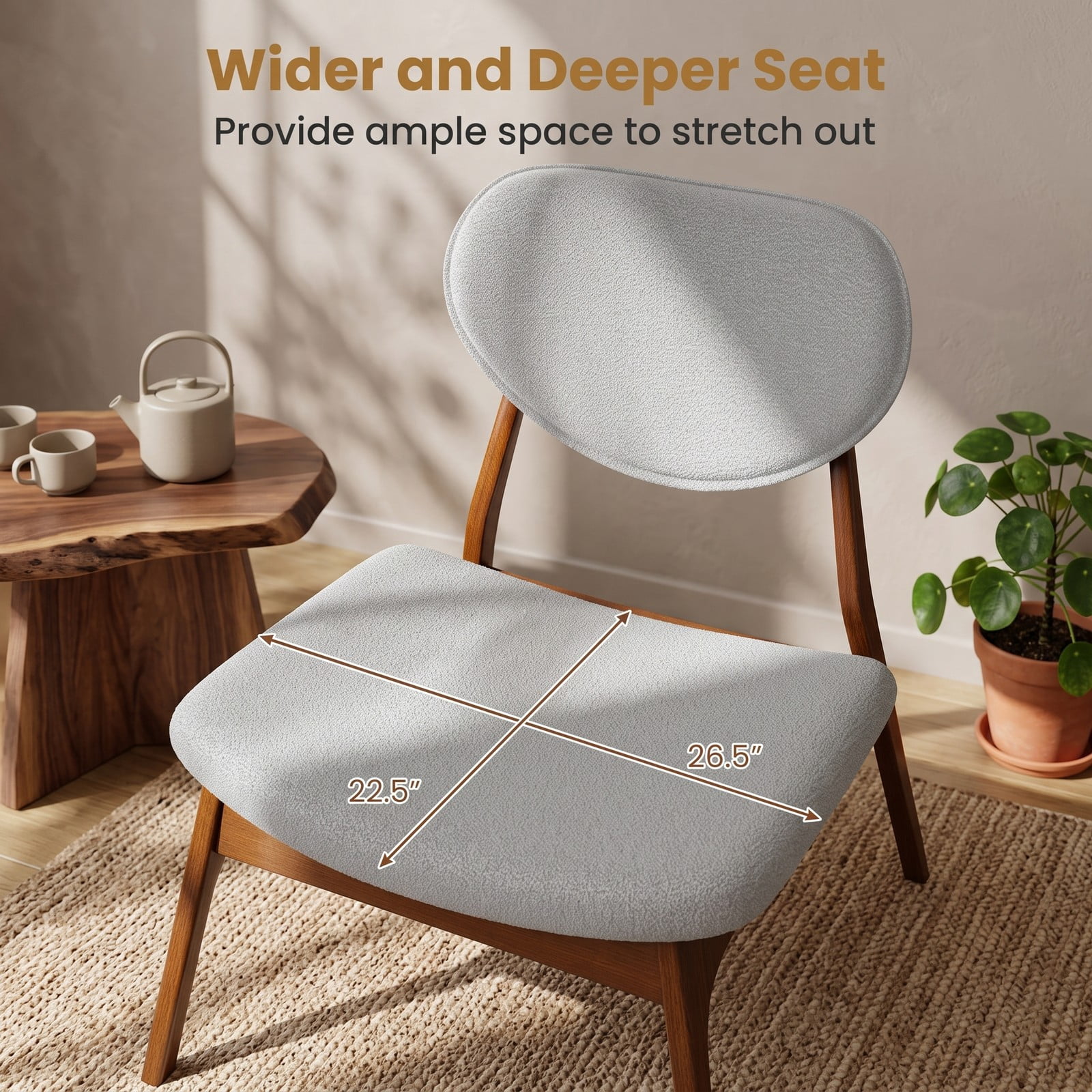 Furnibear Accent Chairs Set of 2 with Side Table, Solid Wood Frame Lamb Velvet Upholstered Armchairs, 105 Degree Backrest Reading Club Chairs for, Walnut and Gray