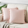 thumbnail image 1 of Dinheiro Juego de 2 lindas fundas de almohada decorativas con borlas hechas a mano, juego de fundas de cojín cuadradas sólidas de terciopelo suave color melocotón para sofá, dormitorio, coche, sala, 1 of 6