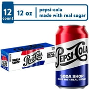 Pepsi Cola Real Sugar Soda Pop, Mini Cans, 12 fl oz 12 Pack Cans
