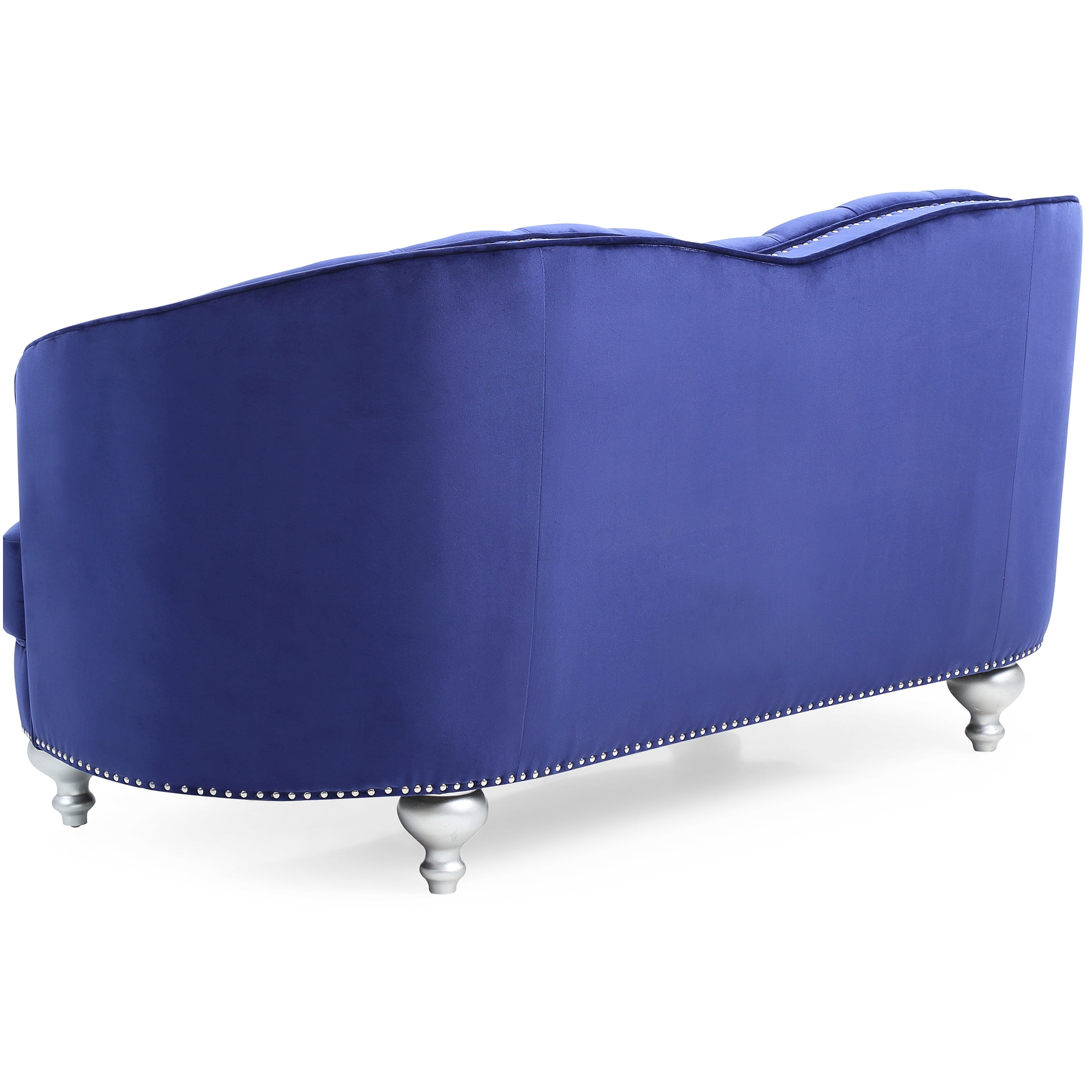 Blue Velvet Traditional Loveseat Sofa for Two, Cozy Upholstered Bench Couch with Recessed Arms
