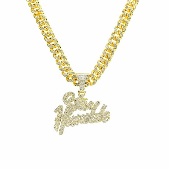 Hip Hop Splicing Letters Pendant Necklace With 13mm Miami Cuban Chain Iced Out Bling HipHop Necklaces Fashion Jewelry