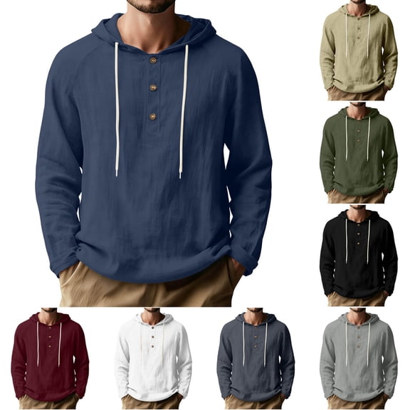 T-Shirts for Man Long Sleeve Hoodie Solid Color Pullover Blouse Shirts Men's Casual Loose Leisure Breathable Tops