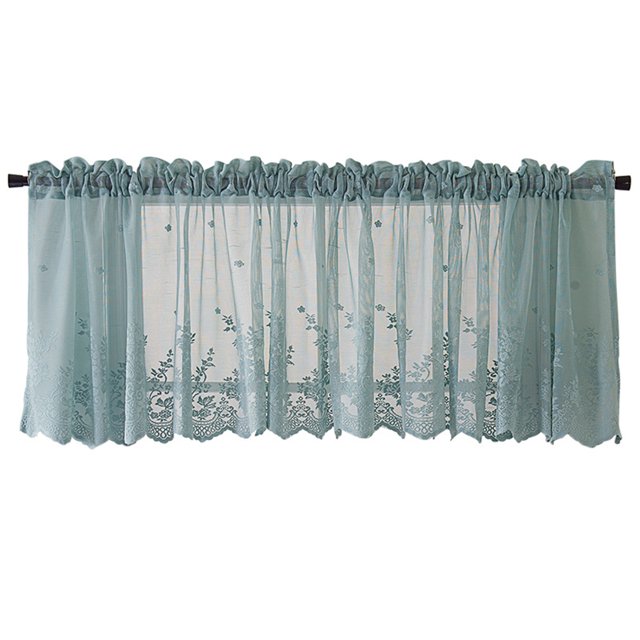 maskred 1/2/3/5 Embroidery Curtain Home Kitchen Cafe Lace Valance Window Sheer Voile Short Panel blue 74x61cm 5PCS