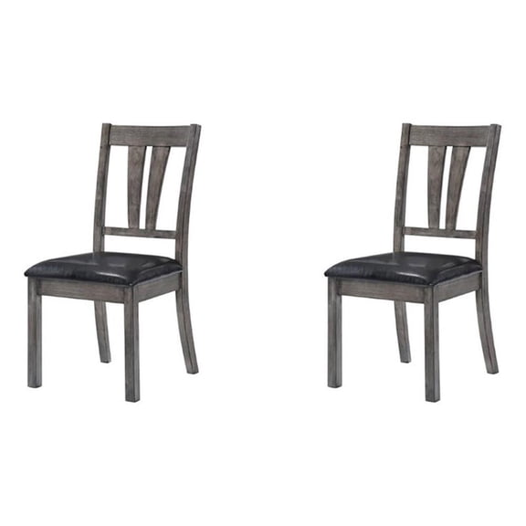 Bowery Hill 40"H Transitional Faux Leather/Wood Dining Chair in Gray (Set of 2)