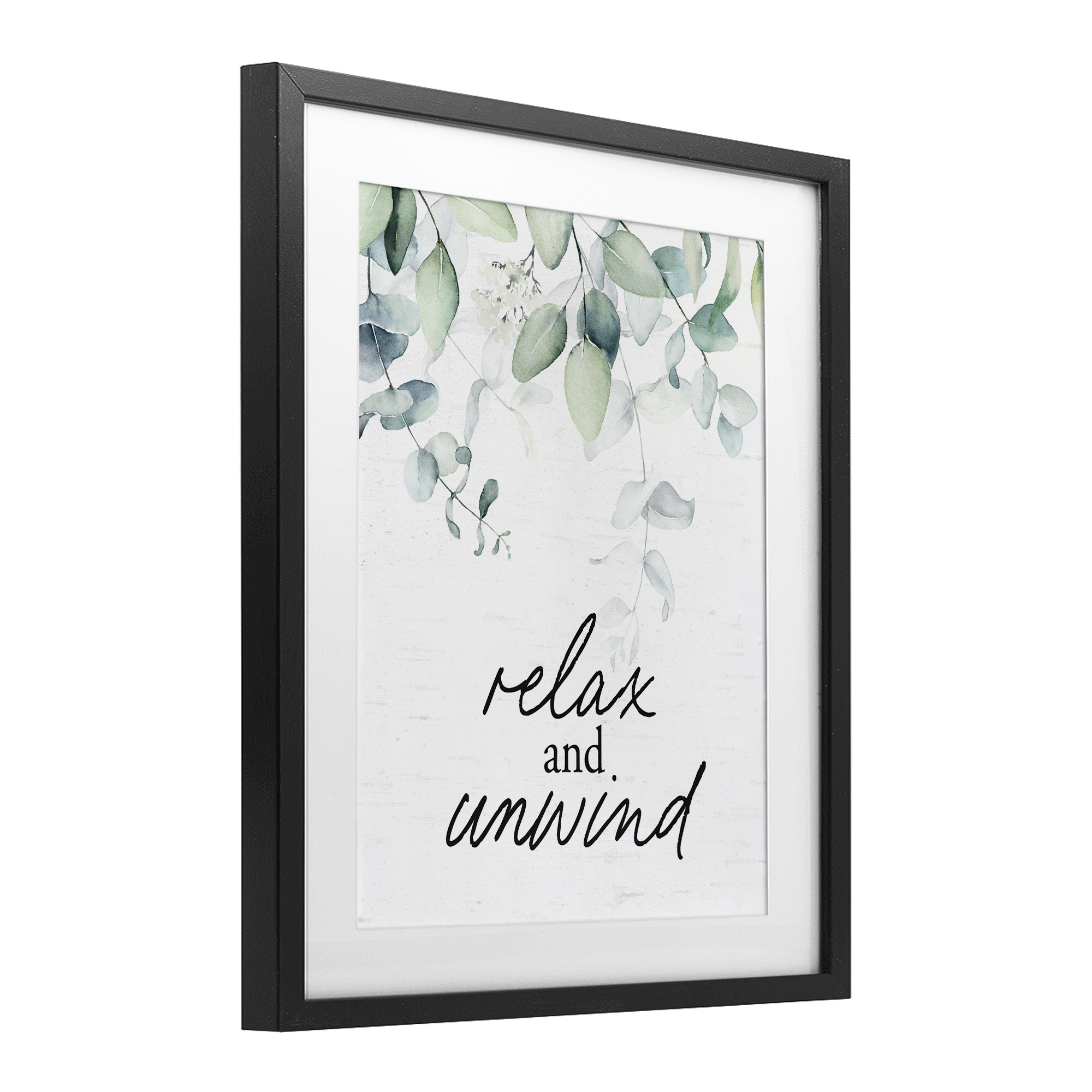 Relax And Unwind Herb Leaves Black Framed Print Under Glass, design by Lettered and Lined