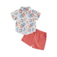 thumbnail image 2 of Aojekbee Independence Day Kids Boys Clothes Letter Stars Car Print Turn-Down Collar Short Sleeve Shirts Solid Color Shorts 2Pcs Suit, 2 of 10
