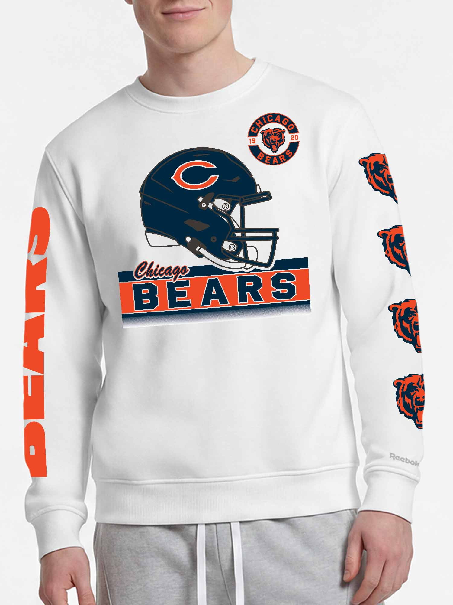 Chicago Bears Reebok Mens White Crew Sweatshirt