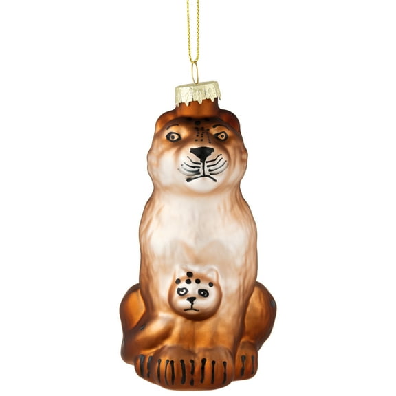 4" Glittered Jaguar and Cub Glass Christmas Ornament