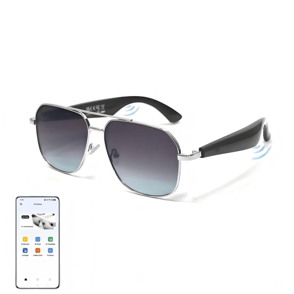 AI Smart Bluetooth Glasses 140 Languages Real-Time Two-Way Voice Translation UV Blue Light Protection Women Smart Glasses for Men Driving Travel Business(Silver Bluepurple)
