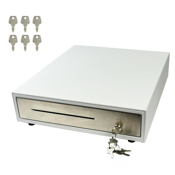 ANGEL POS 14" POS Cash Drawer with Stainless Steel Front Cash Register Till Draw Box (White)