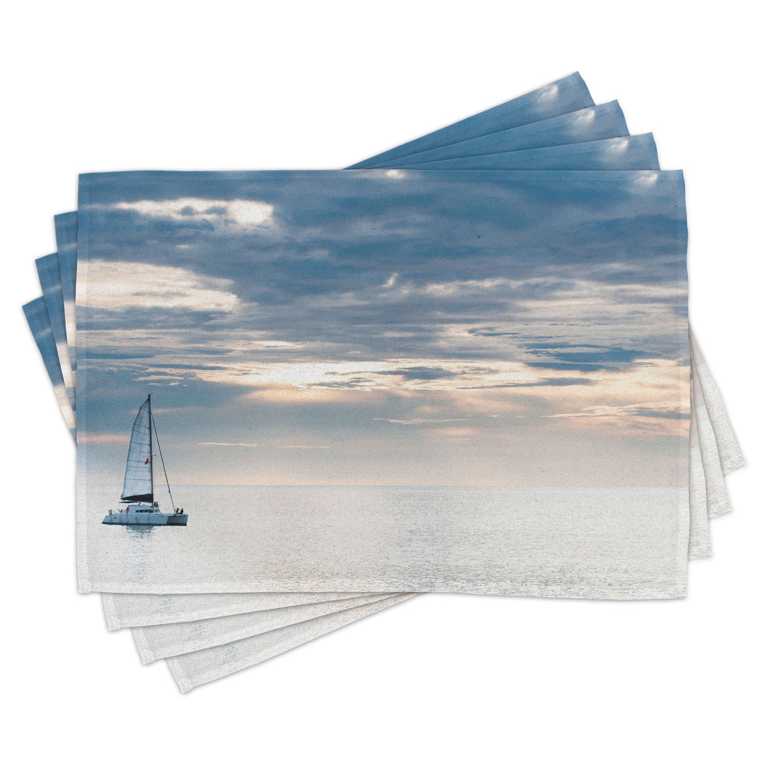Ambesonne Winter Place Mats Set of 4 ICY Boat in Sunny Weather with Open Sky Cool Blue Tones Seascape Photograph Print Blue White Washable Fabric Placemats for Dining Room Kitchen Table Decor