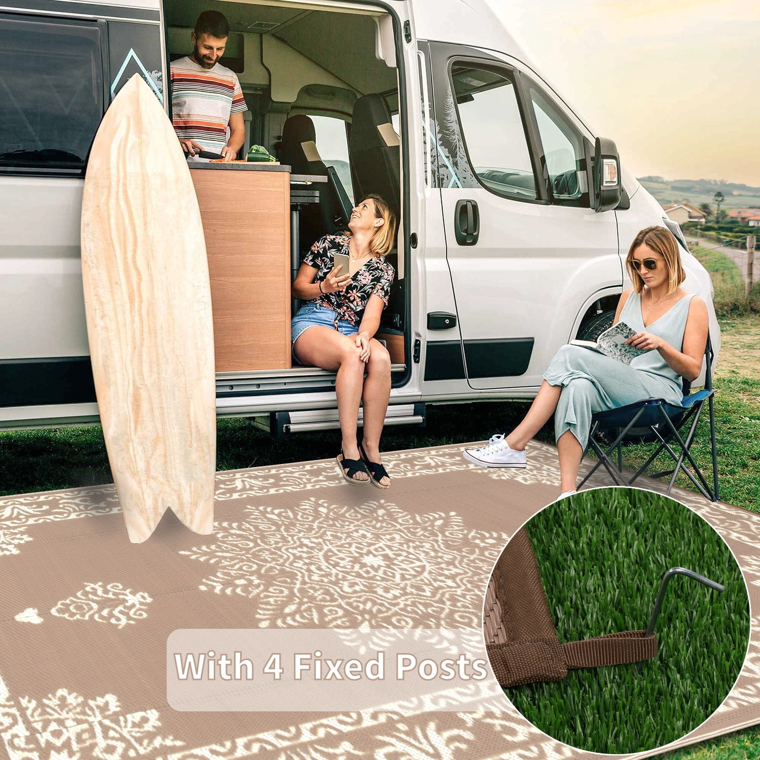 Yamaziot 8'x10' Outdoor Rugs Patio Rug Reversible Mats, RV Rug, Waterproof Camping Rug Plastic Straw Outdoor Rug for Patio, Porch, Balcony, Beach, Deck, Backyard, Garden, Beige