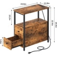 thumbnail image 2 of End Table with Charging Station, Side Table with 2 Wooden Drawers, Narrow 2-Tier Nightstand with USB Ports and Power Outlets, Nightstand Sofa Table for Small Spaces, Living Room, Bedroom, Rustic Brown, 2 of 9