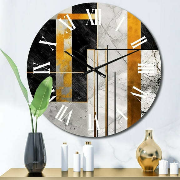 Designart "Marble Granite Agate with Gold Accents VII" Modern Geometric Oversized Wall Clock