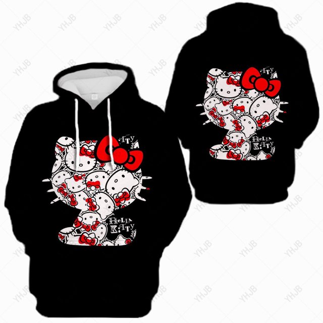 Chandail à Capuche Imprimé Hello Kitty Mignon pour Femmes, Décontracté, Col Rond, Vêtements de Sport, Chandail Ample, Automne