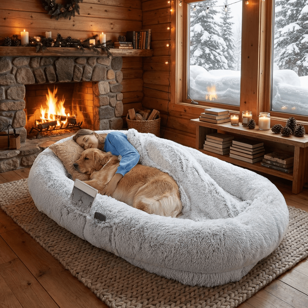 71-inch Giant Dog Bed in Gray, Soft Washable Faux Fur Orthopedic Nap Bed, Perfect for You and Your Pet (Blanket and Pillow Not Included)