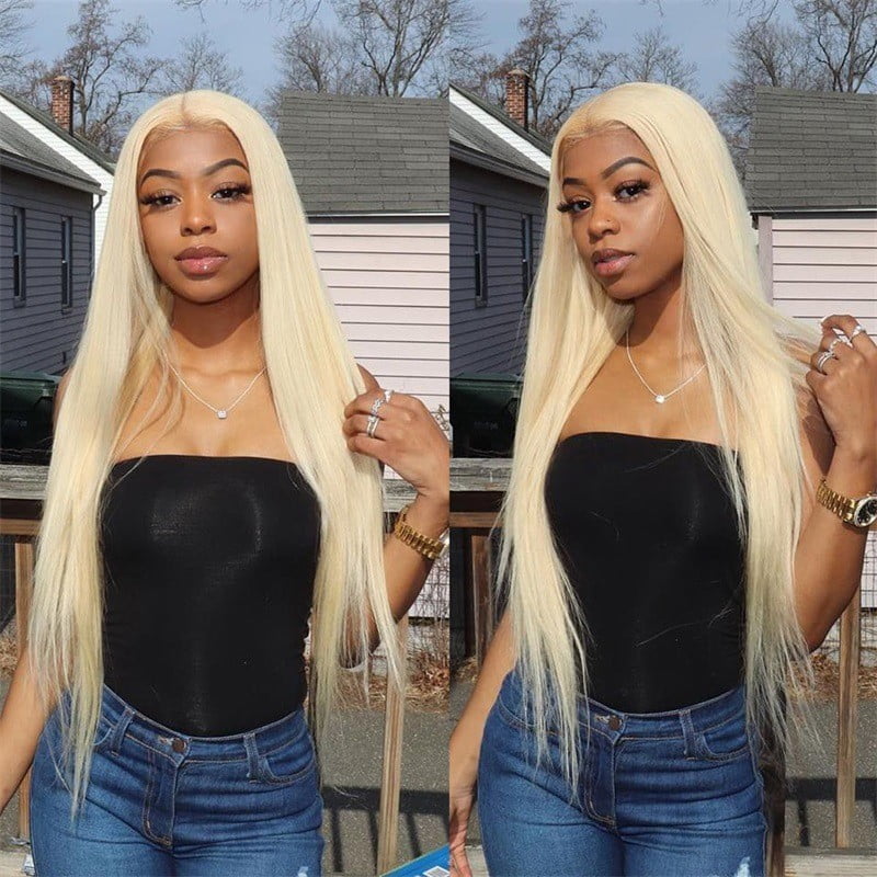 TL New European and American Style Women's Lace Front Synthetic Wig Light Blonde Long Straight Hair