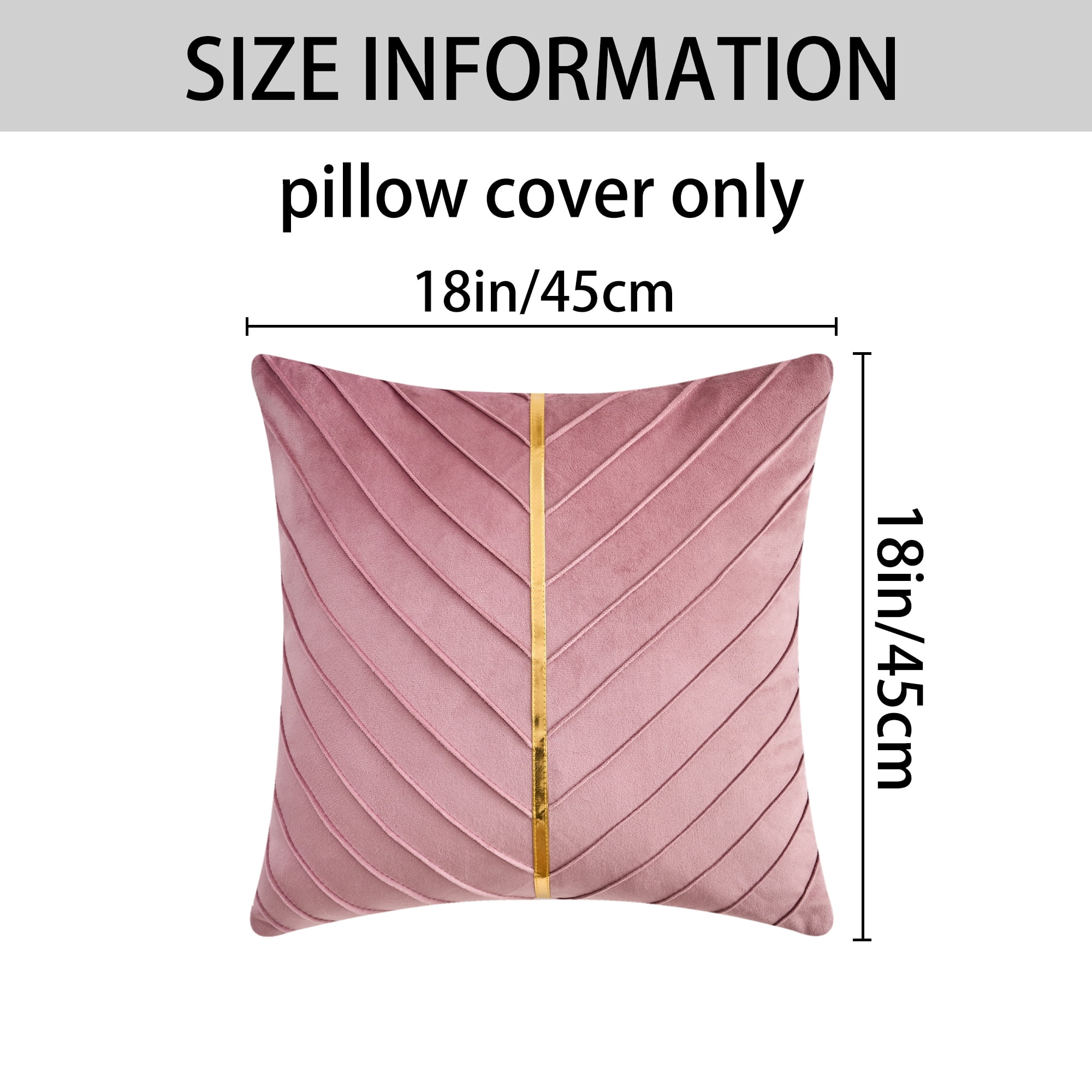 Unique Bargains Velvet Throw Pillow Cover with Gold Striped Cushion Pink 18" x 18"