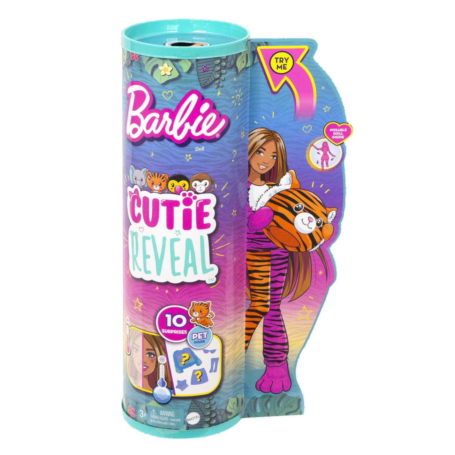 Barbie Poupée Cutie Reveal Série Jungle, tigre et accessoires