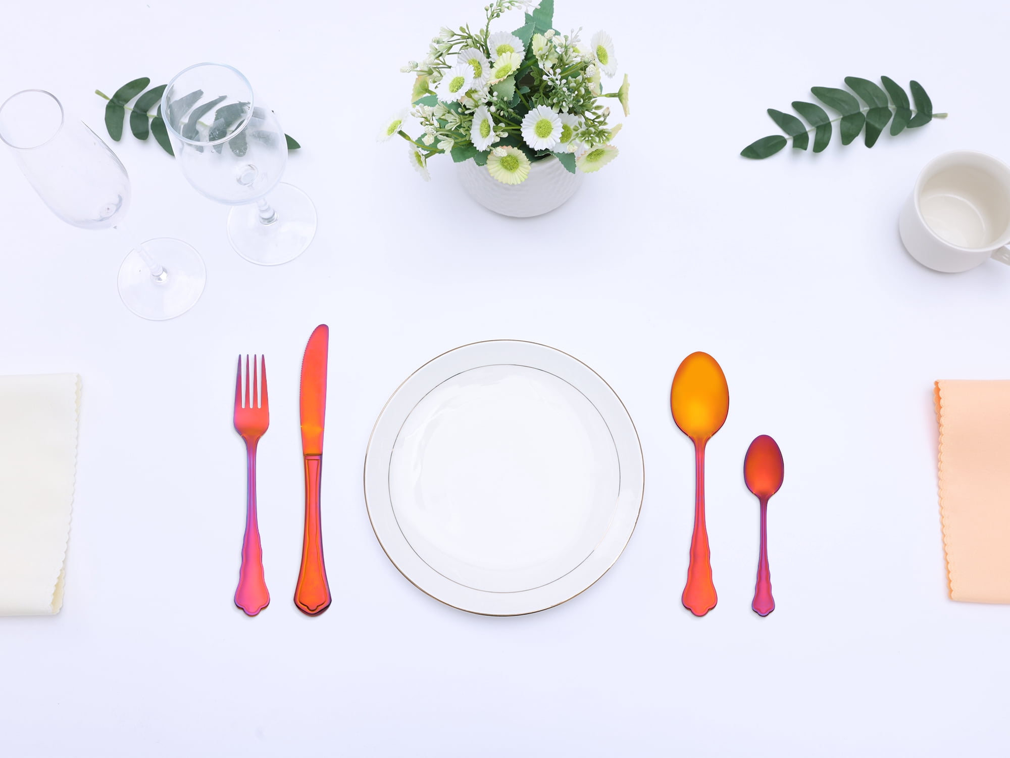 Unique Bargains Durable Stainless Steel Flatware Set for Kitchen Use Red 4pcs