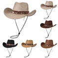 thumbnail image 4 of Xfvqtps Mens and Womens Cowboy Hat Adjustable Strap Wide Brim Vintage Decoration Western Cowboy Style Sun Hat, 4 of 4