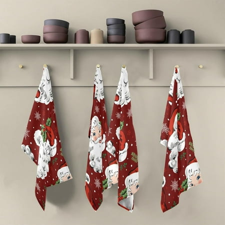 

SKYSONIC Christmas Santa Kitchen Dish Towel Set Drying Kitchen Towels Tea Towels 1Pcs