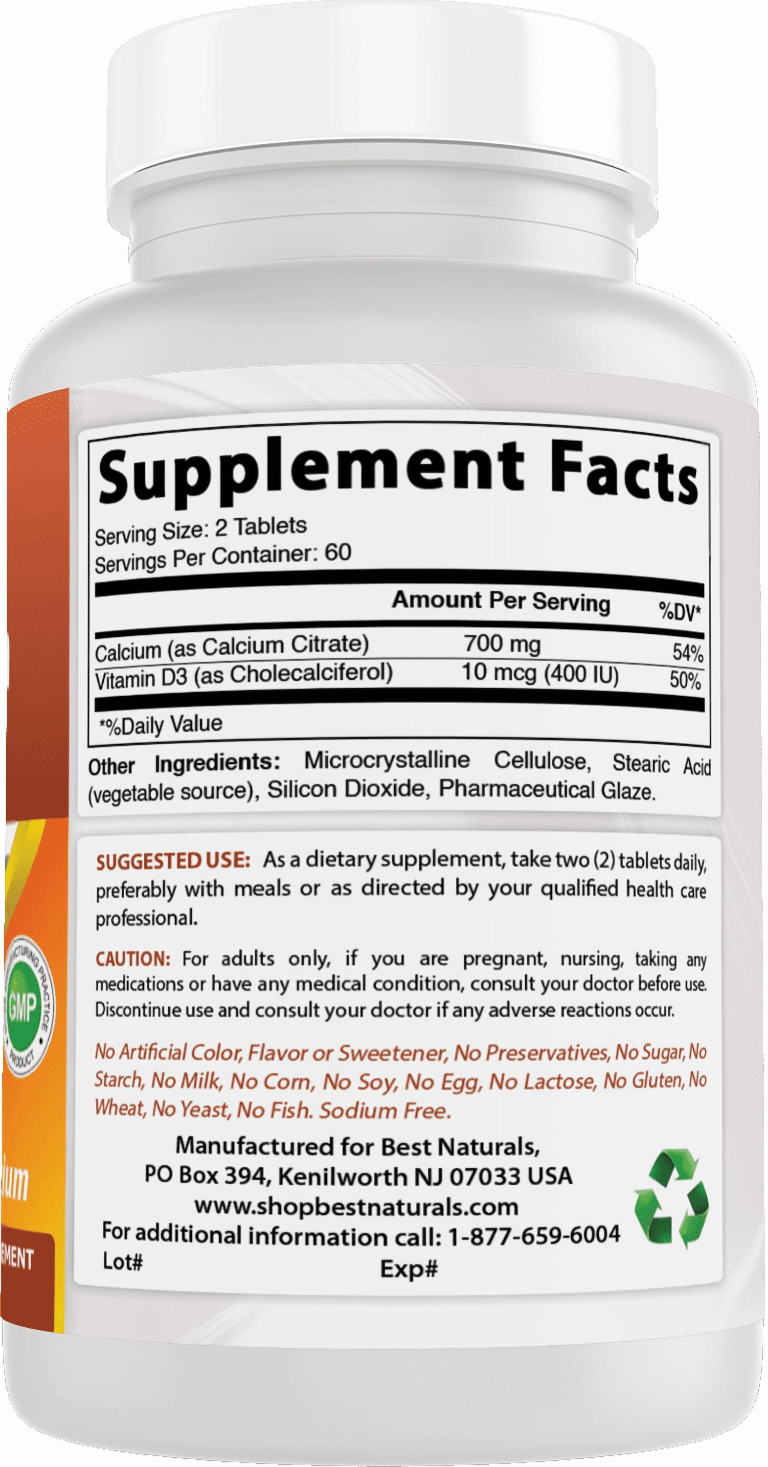 (3 pack) Best Naturals Calcium Citrate with Vitamin D-3 120 Tablets