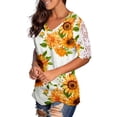 thumbnail image 5 of DHFJKG Women Floral T Shirt Summer Short Sleeve Fashion Printing V Neck Loose Fit Shirts Hawaii Beach Vacation Clothes Soft Tops, 5 of 7