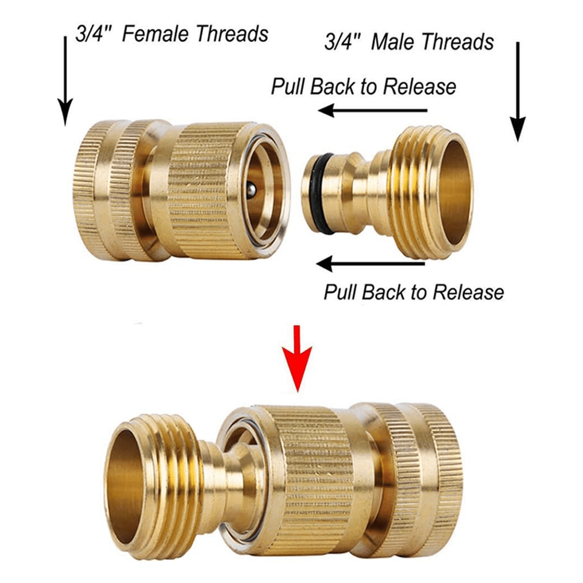 5-Piece Set of Garden Hose Brass Quick Connectors GHT Threaded Connection Accessories Water Pipe Leak-Free Connectors