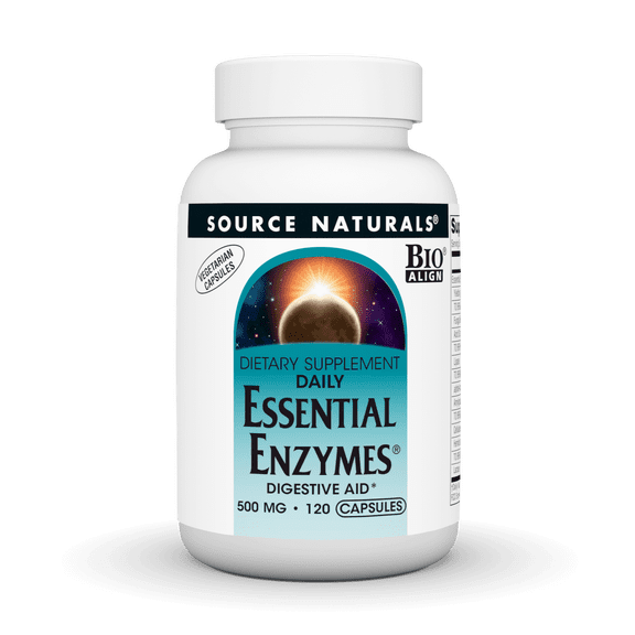 Source Naturals Essential Enzymes 500mg Bio-Aligned Multiple Enzyme Supplement Herbal Defense for Digestion, Gas, Constipation & Bloating Relief - Supports Immune System* - 120 Vegetarian Capsules